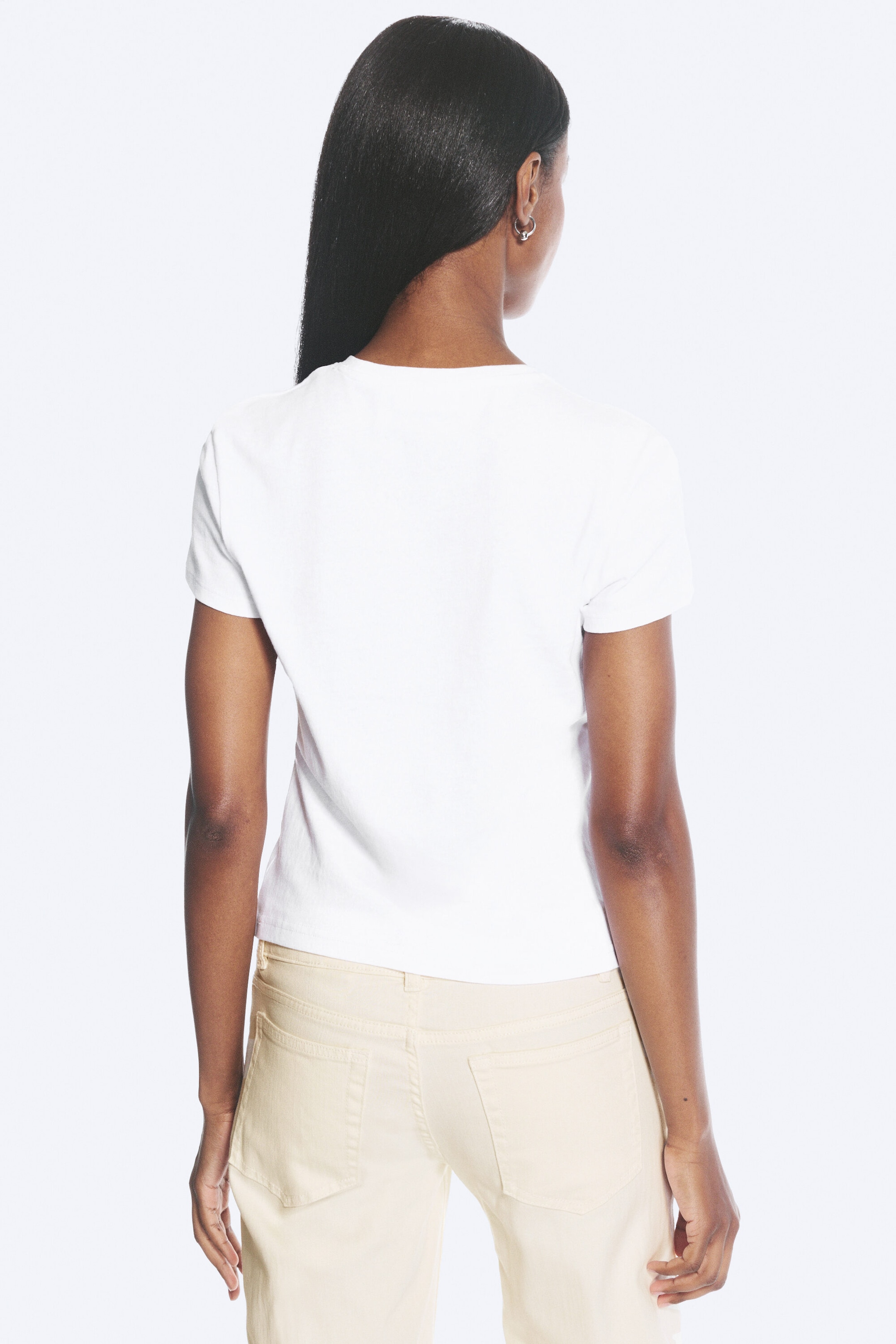 Blanc - T-shirt coton ajusté manches courtes - 2