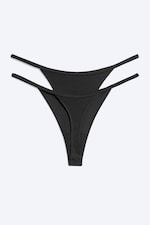 Schwarz - 2er-Pack Tangas aus Modalmischung - 1