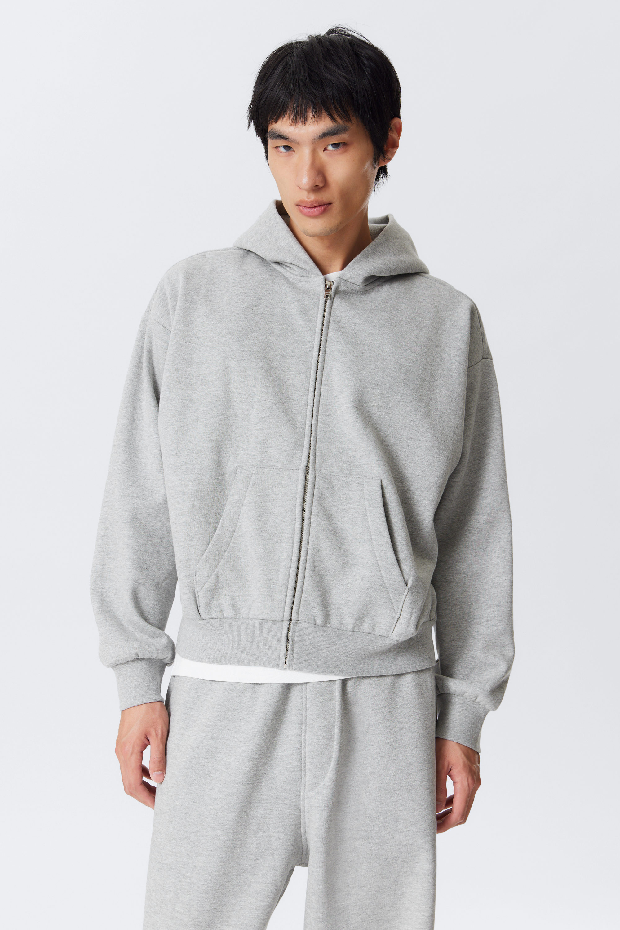 Grey Melange - Loose Fit Zip Hoodie - 1