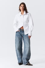White - Fitted Ruched Waist Shirt - 1