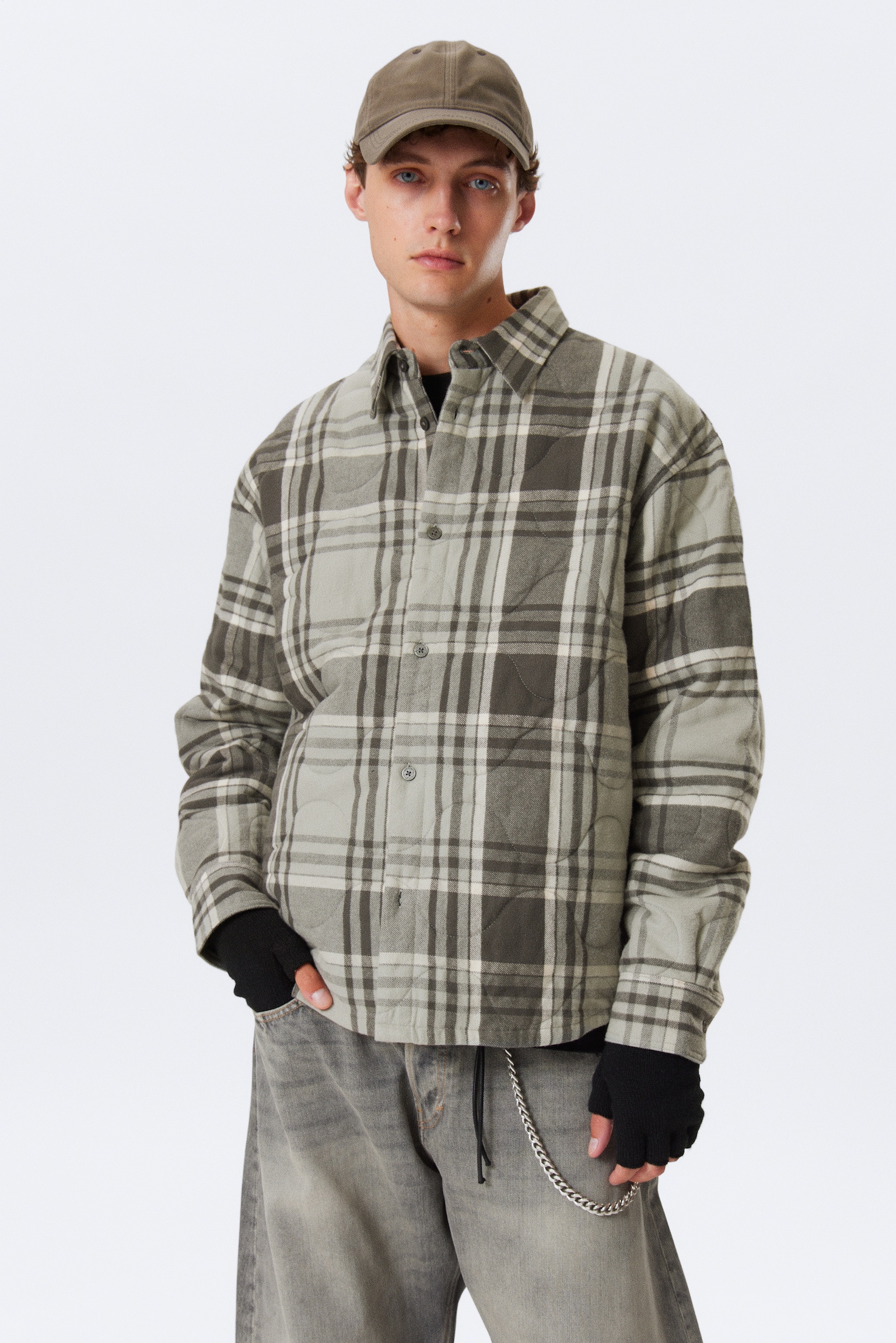 PADDED FLANNEL OVERSHIRT JACKET - Grey Checked - 6