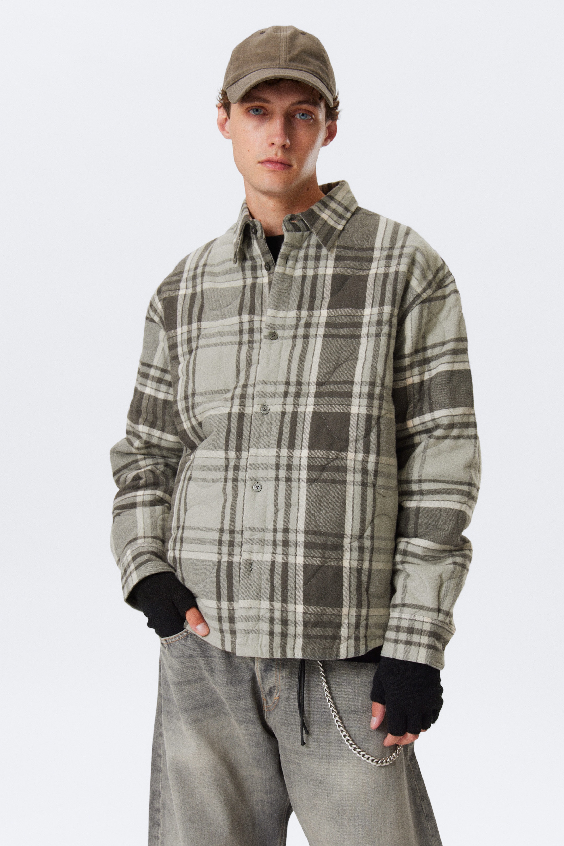 Grey Checked - PADDED FLANNEL OVERSHIRT JACKET - 2