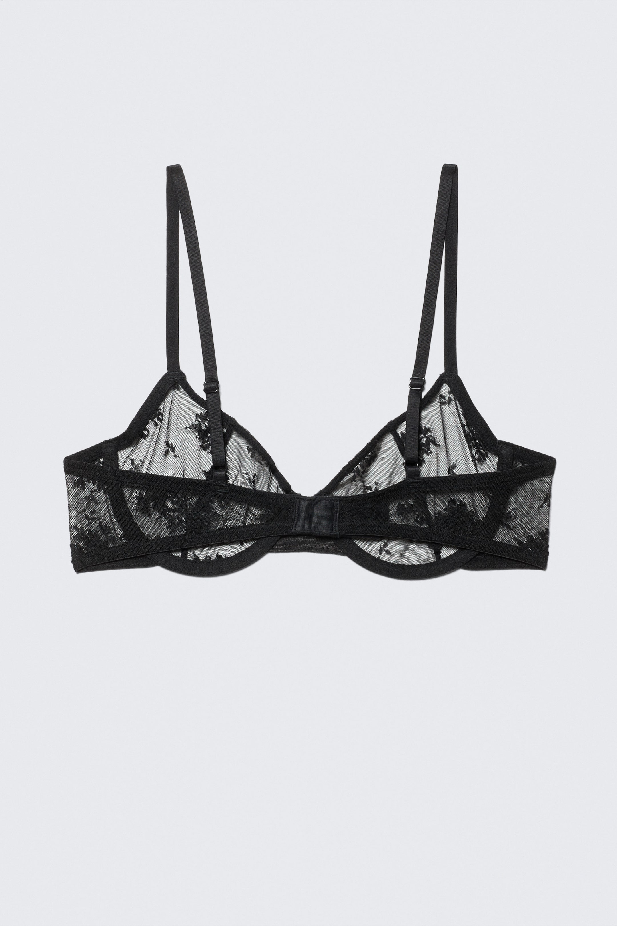 Black - Sheer Lace Underwire Bra - 2