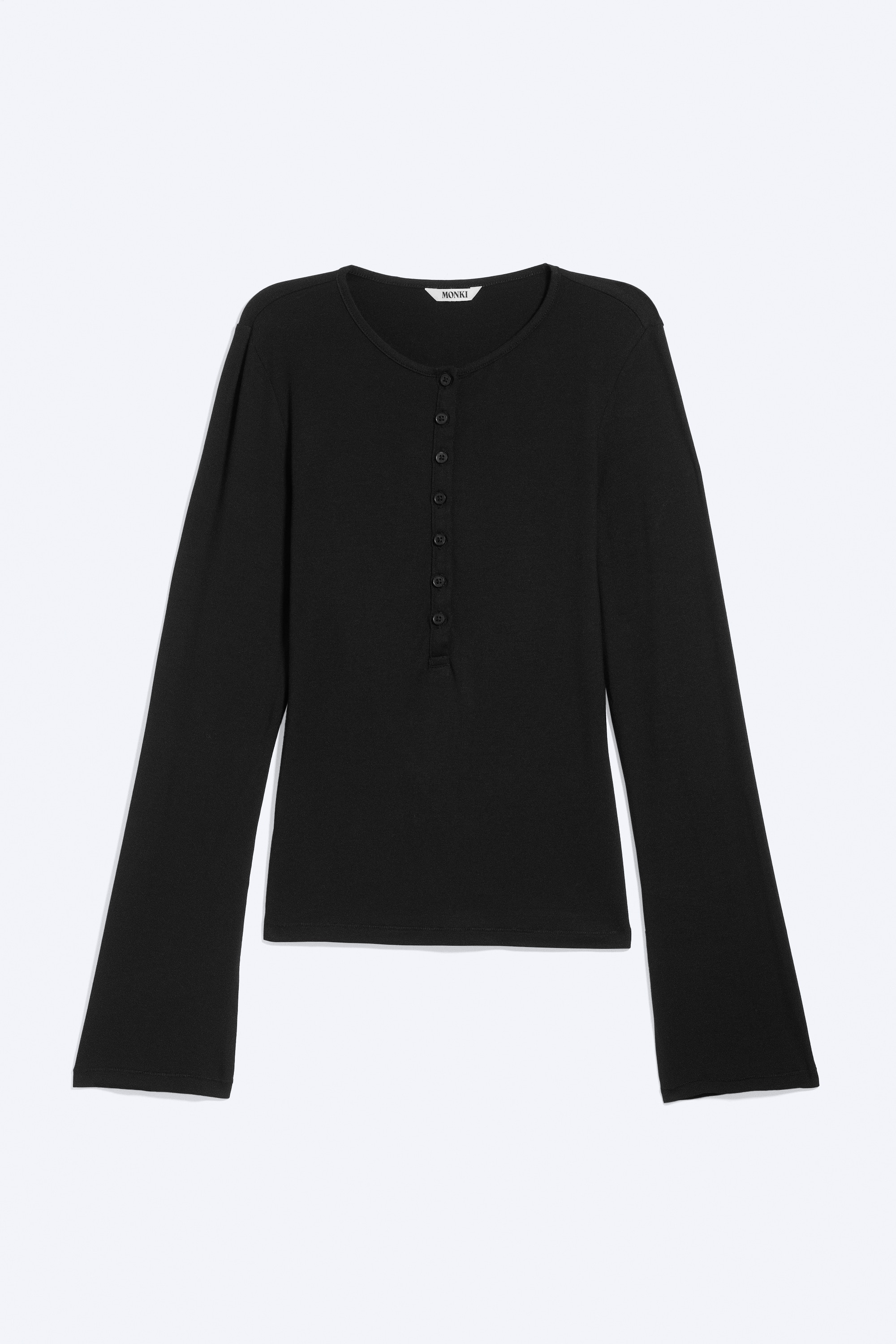 Slim fit Långärmad Henley - Svart/Vit/Mörkröd/Svart Randig
