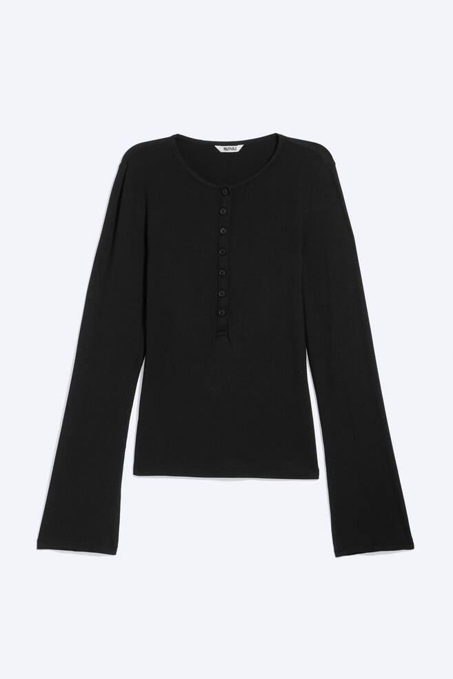 Henley ajustado de manga comprida - Preto/Branco/Listrado Vermelho Escuro - 1