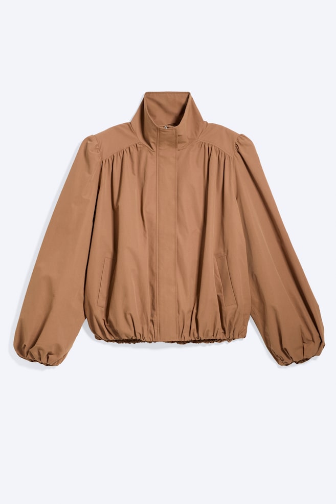 Oversized Funnel‑Neck Track Jacket - Medium Brown/Dark Brown - 1