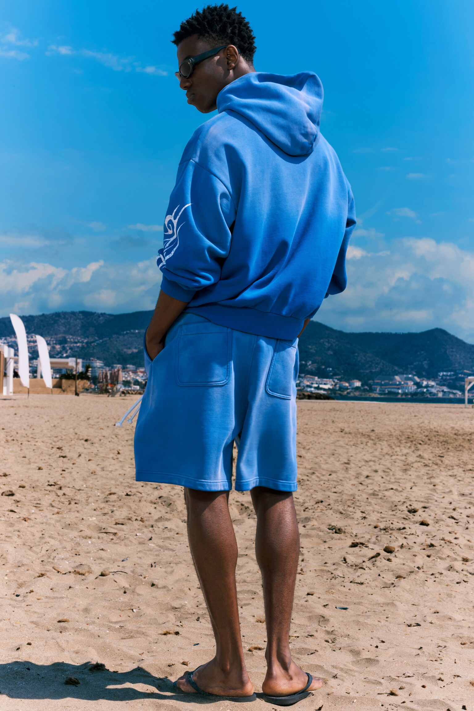 Calções de jersey largos com elemento gráfico - Azul desbotado - Espiral - 5