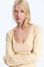 Light Dusty Beige - Slim V‑Neck Jersey Top - 2