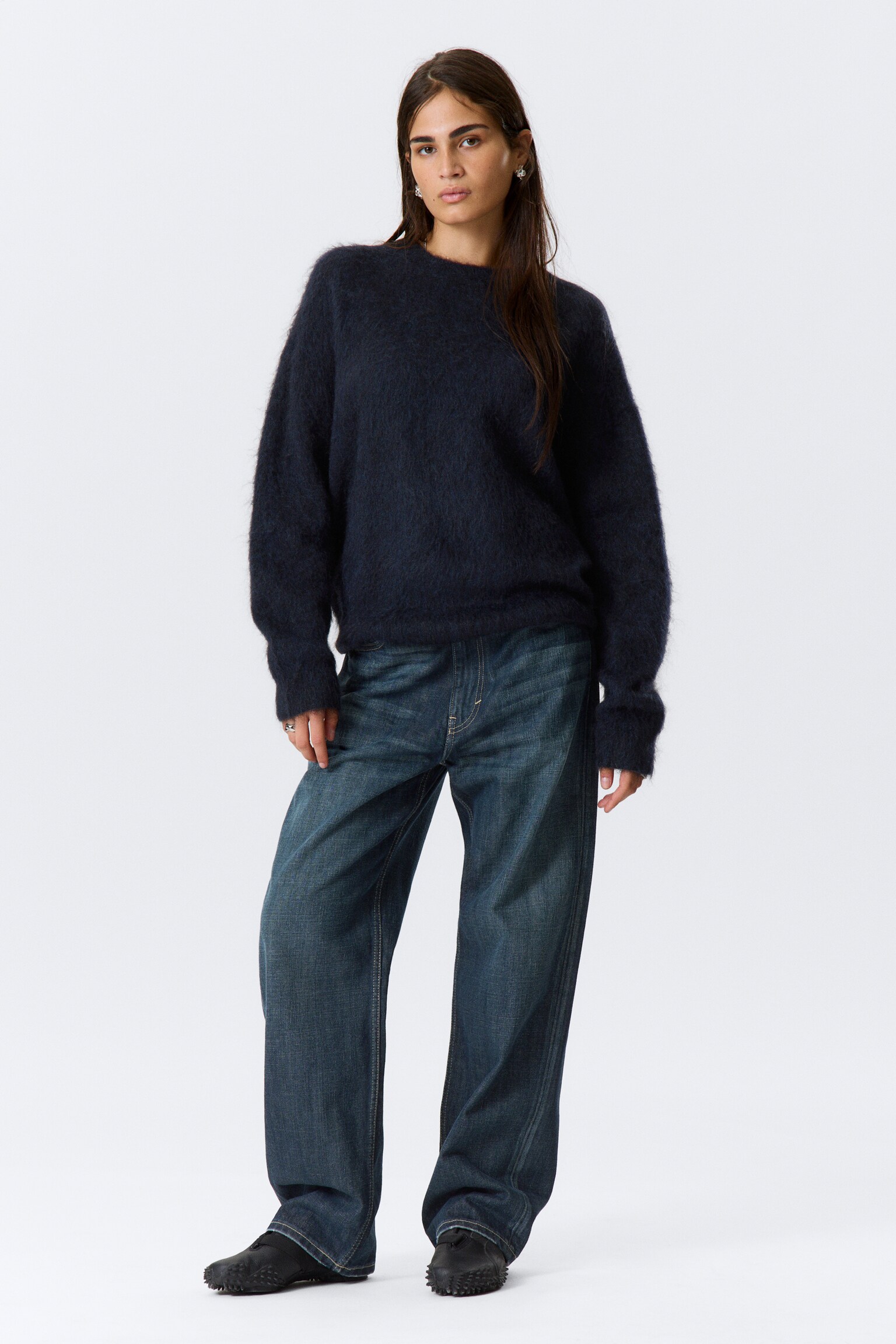 Oversized-Strickpullover aus Mohairmischung - Dunkelblau meliert/Braun/Beige/Dunkelgrün - 5