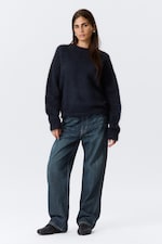 Dunkelblau meliert - Oversized-Strickpullover aus Mohairmischung - 2