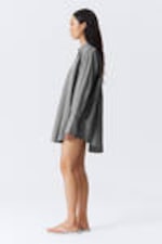 Striped Grey - Mini Cotton Poplin Shirt Dress - 3
