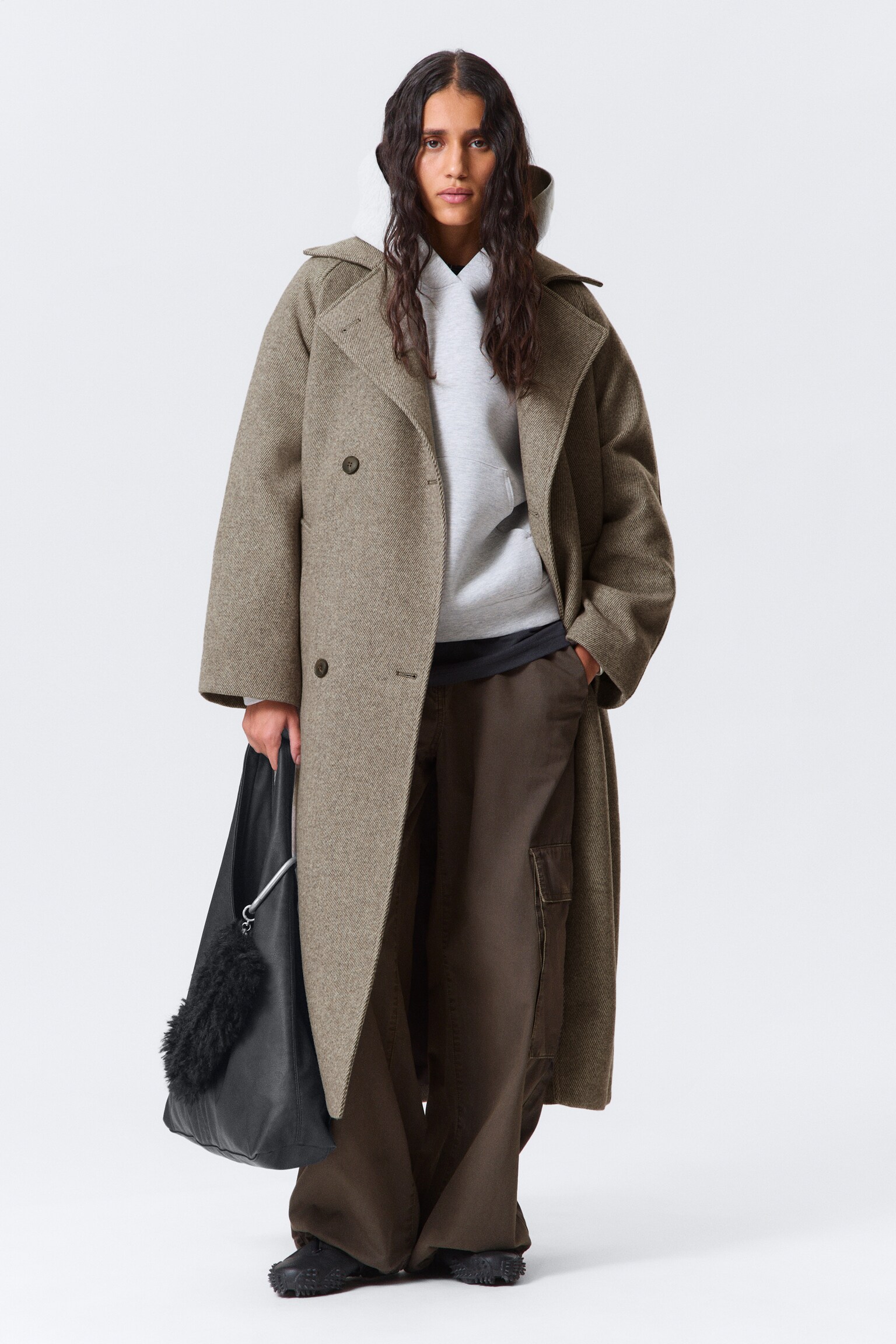Kia Oversized Wool-Blend Double-Breasted Coat - Light Beige/Dark Grey Melange/Dark Brown Melange/Black
