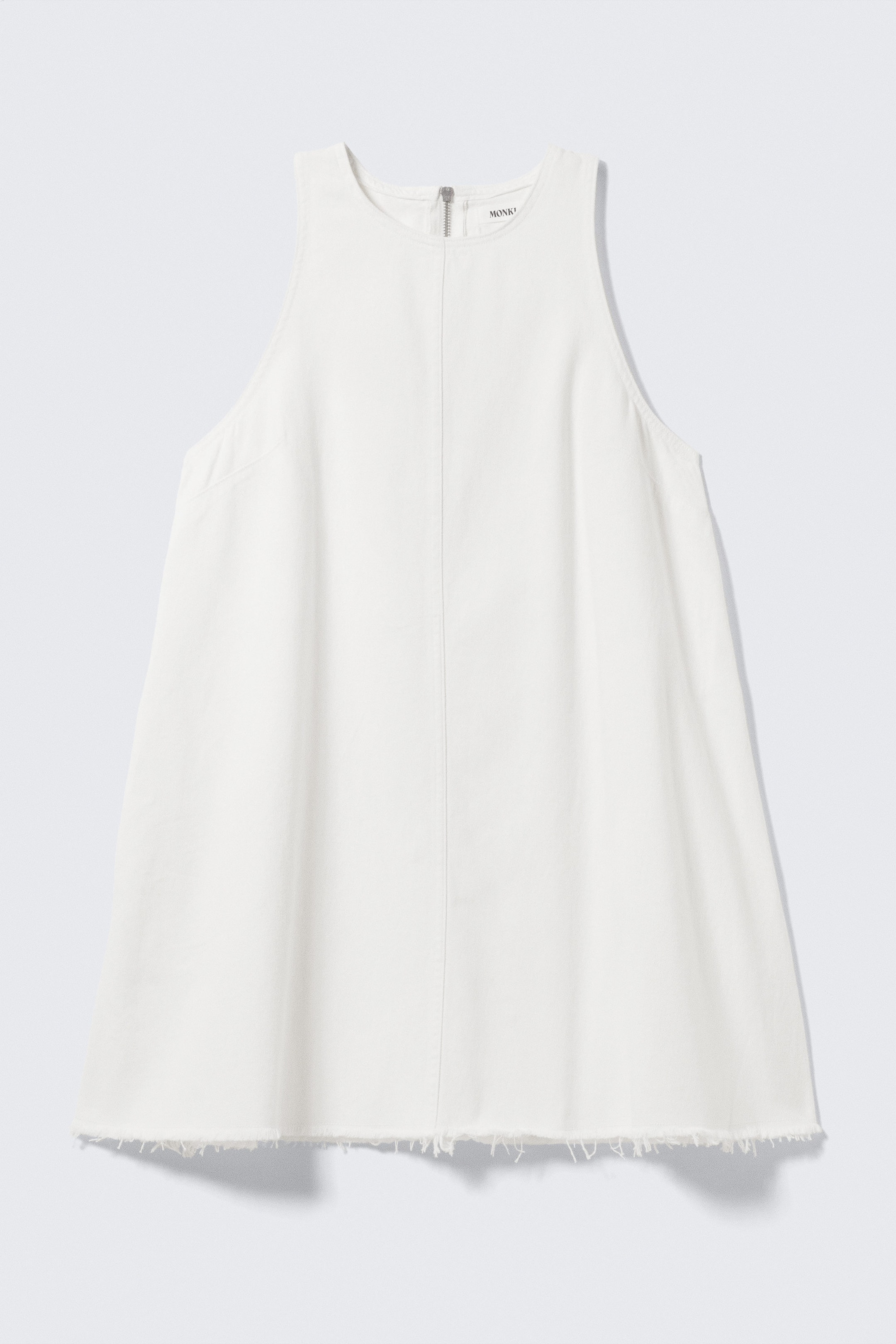 White - Sleeveless Cotton Twill Mini Dress - 1