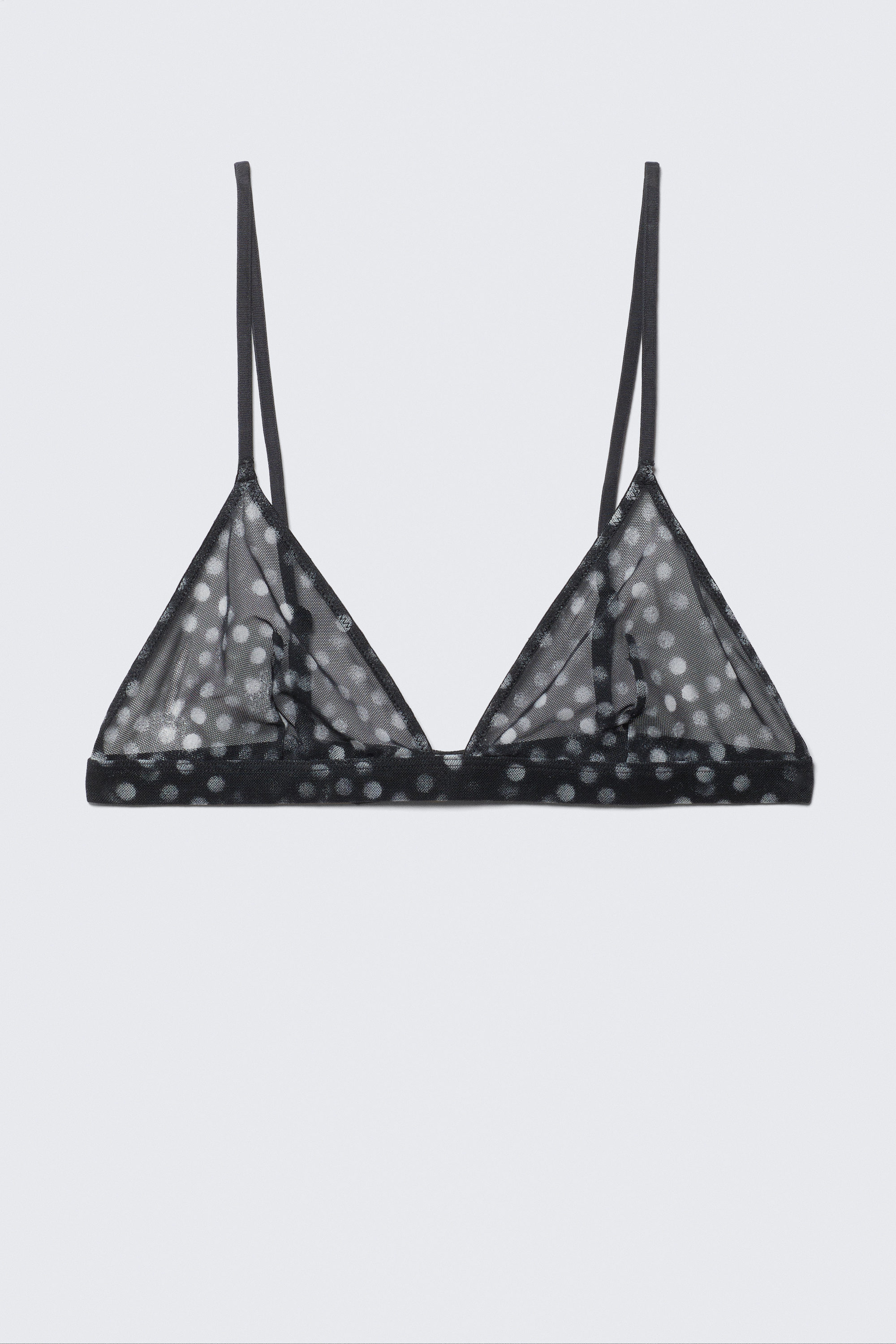 Black - Dots - Printed Mesh Triangle Bra - 1
