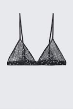 Black - Dots - Printed Mesh Triangle Bra - 0