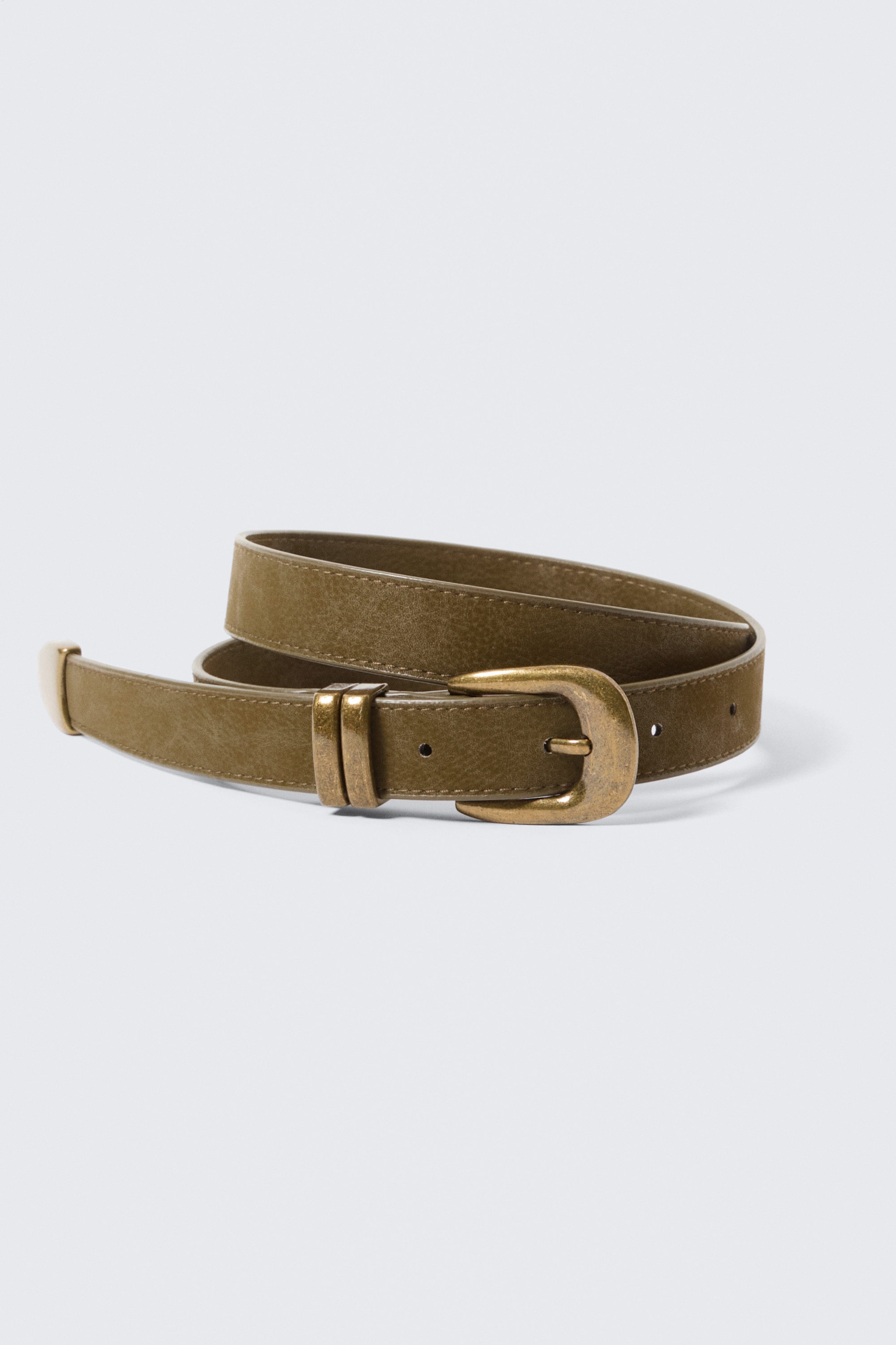 Dark Khaki Green - Golden - Western Faux Leather Belt
