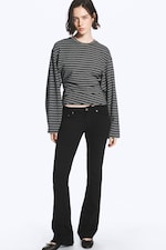 Striped Black - Ruched Long-Sleeved T-shirt - 1
