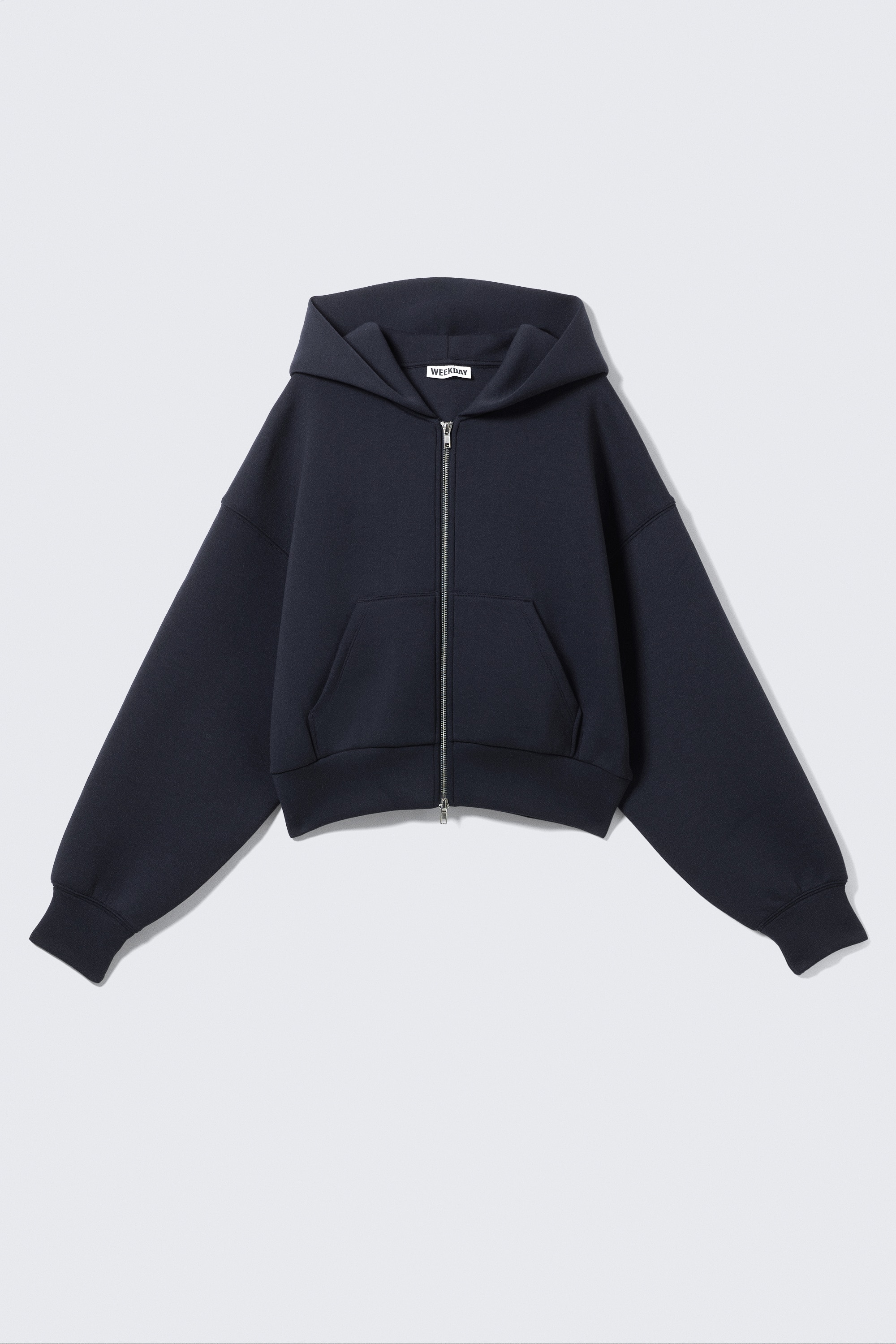Loose Fit Scuba Zip Hoodie - Dark Blue/Grey Melange