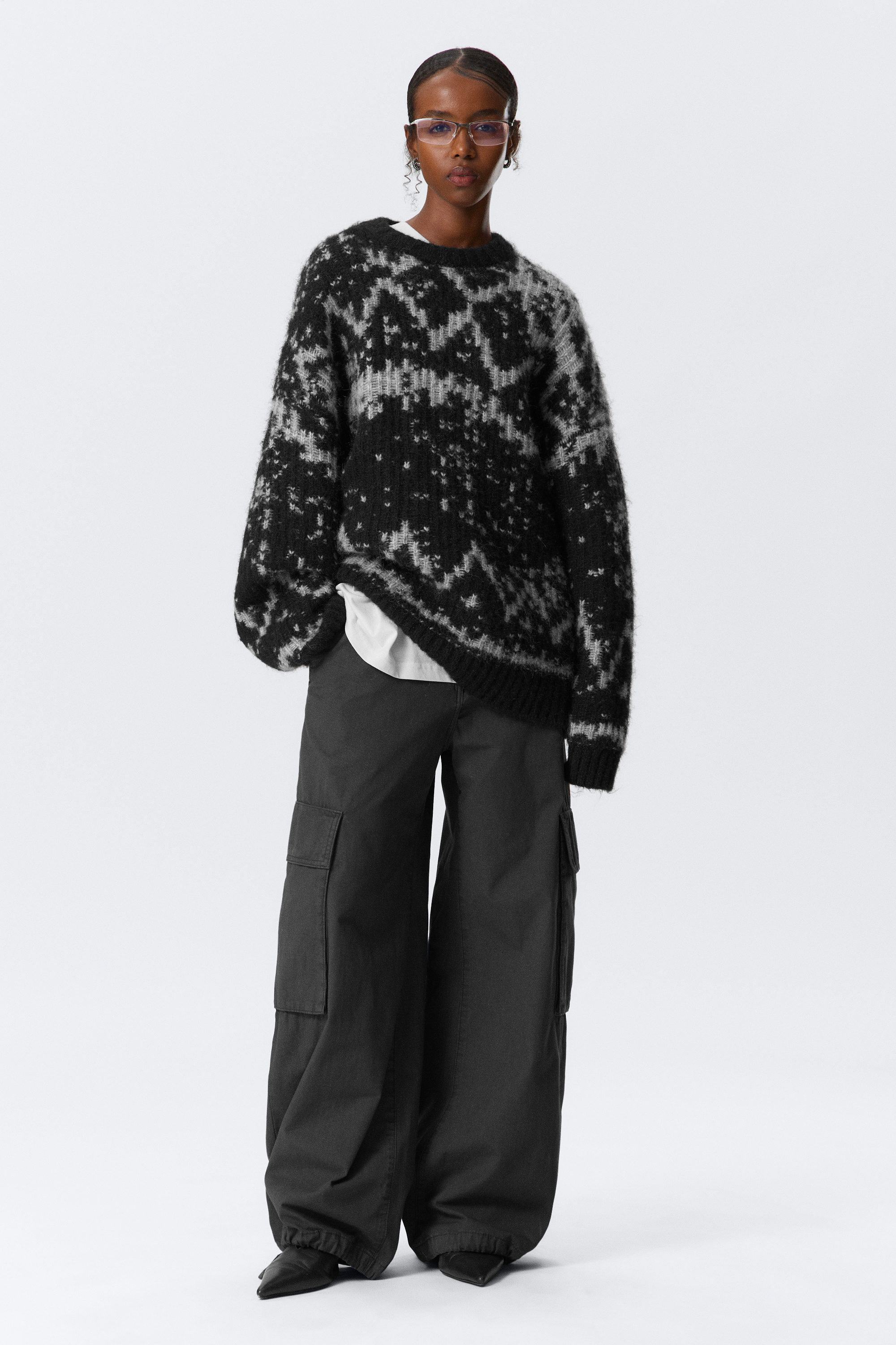 Dammig Svart & Grå dimma - Oversized Fair Isle-stickad tröja - 2
