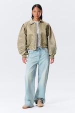 Light Khaki Green - YULIA B LOOSE NYLON BOMBER JACKET - 1