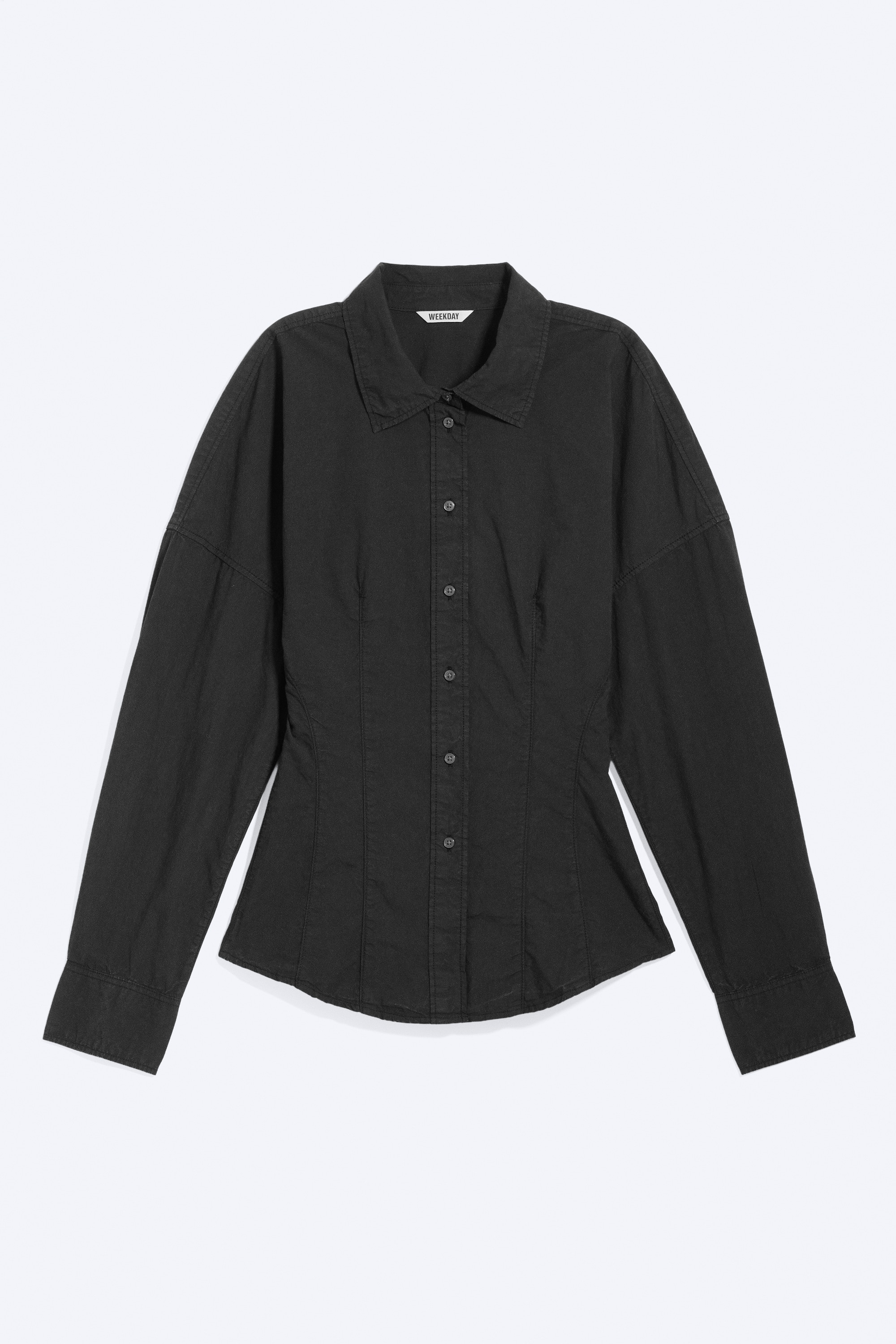 Waisted A-Line Shirt - Black/Checked Black/Grey/White