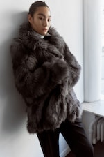Dark Grey - Relaxed faux fur jacket - 1
