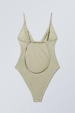 Light Khaki Green - Open Back Swimsuit - 1