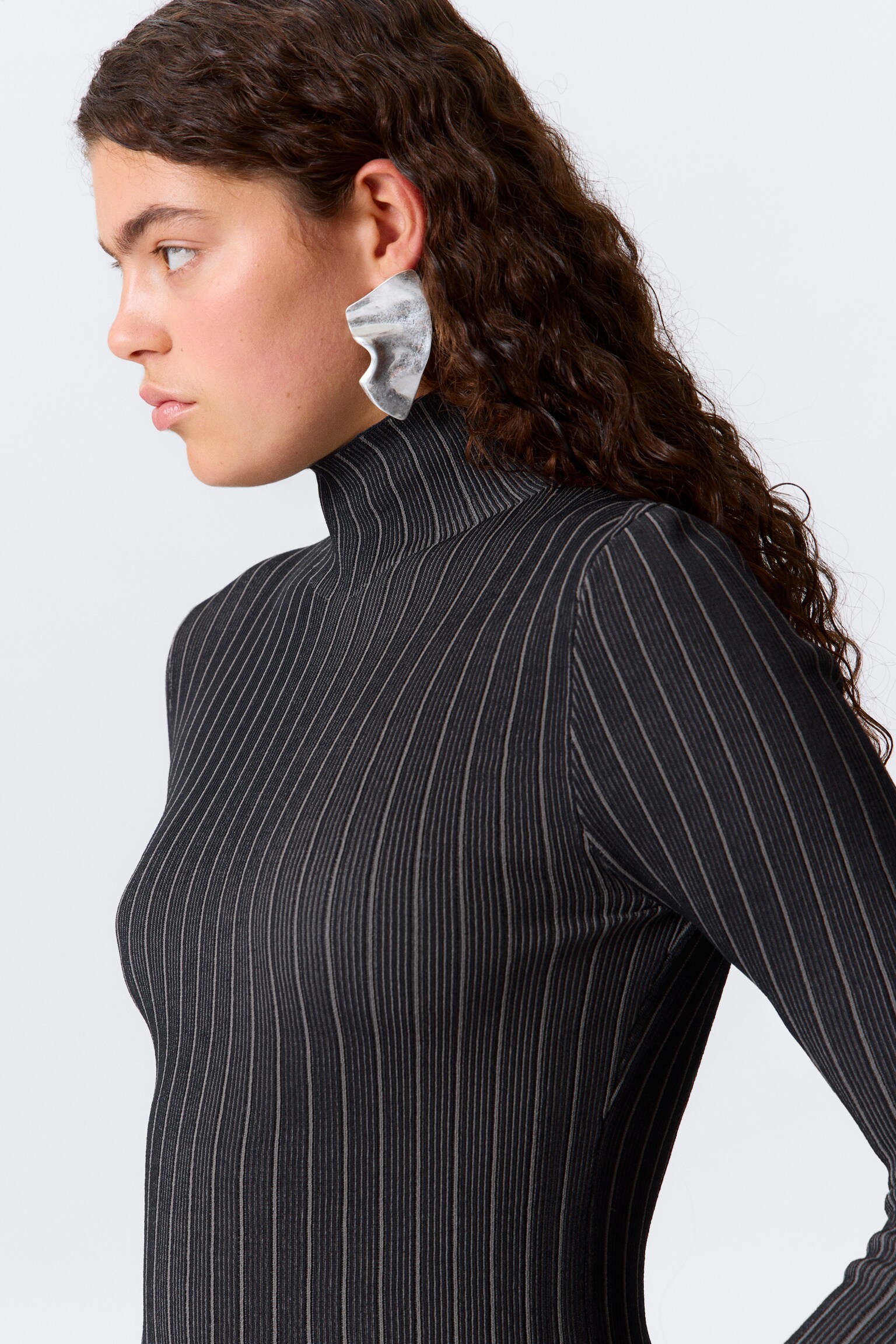 Ribbed Fitted Turtleneck - Dark Blue Stripe - 6