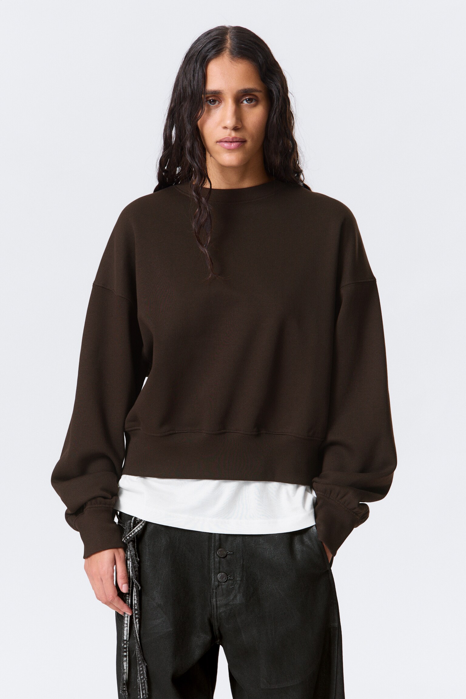 Oversize-Sweatshirt mit Rundhalsausschnitt - Dunkelbraun/Grau meliert