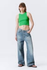 Bright Green - Cropped Ribbed Cotton Tank - 1