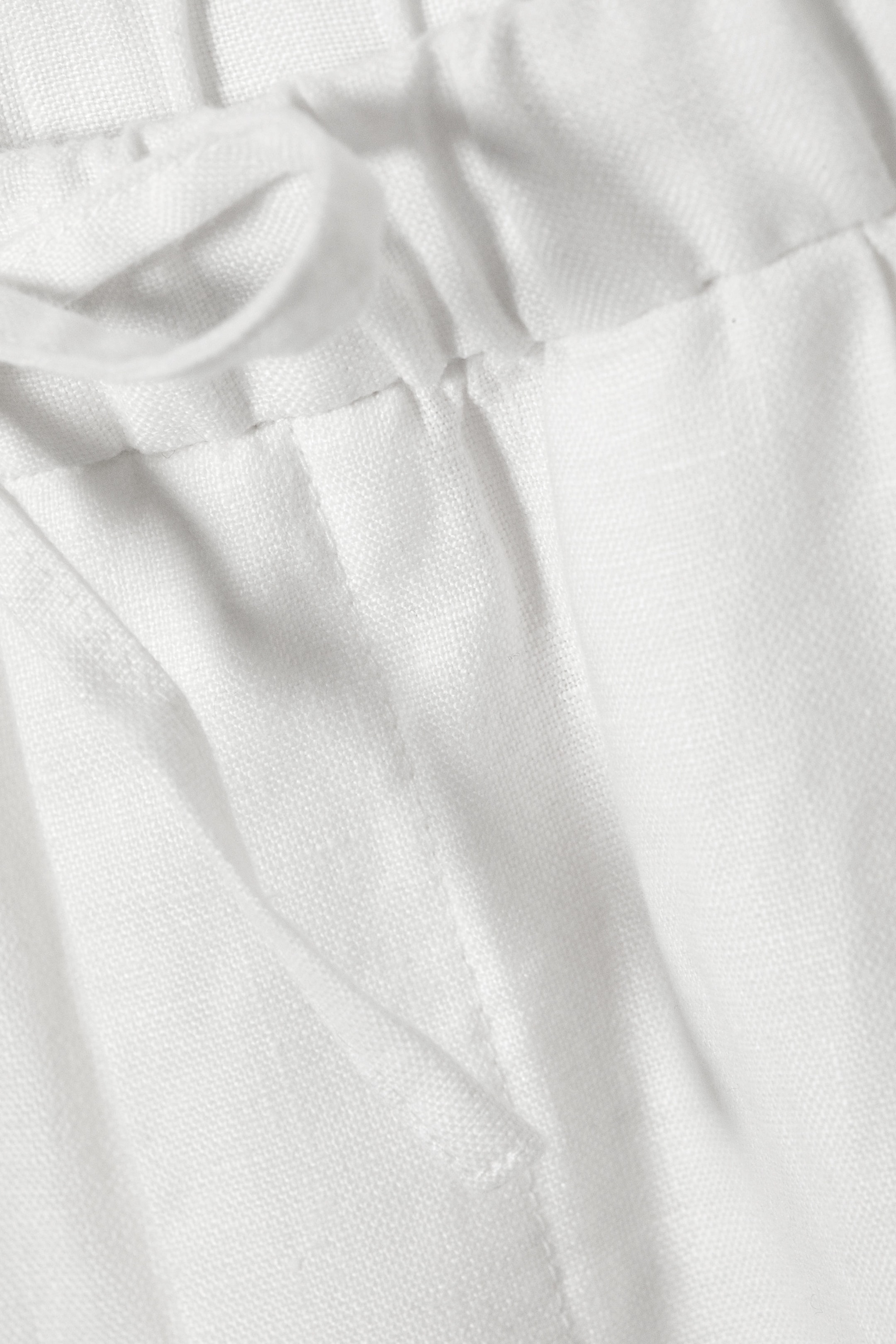 White - Loose Fit Straight Leg Linen Trousers - 2