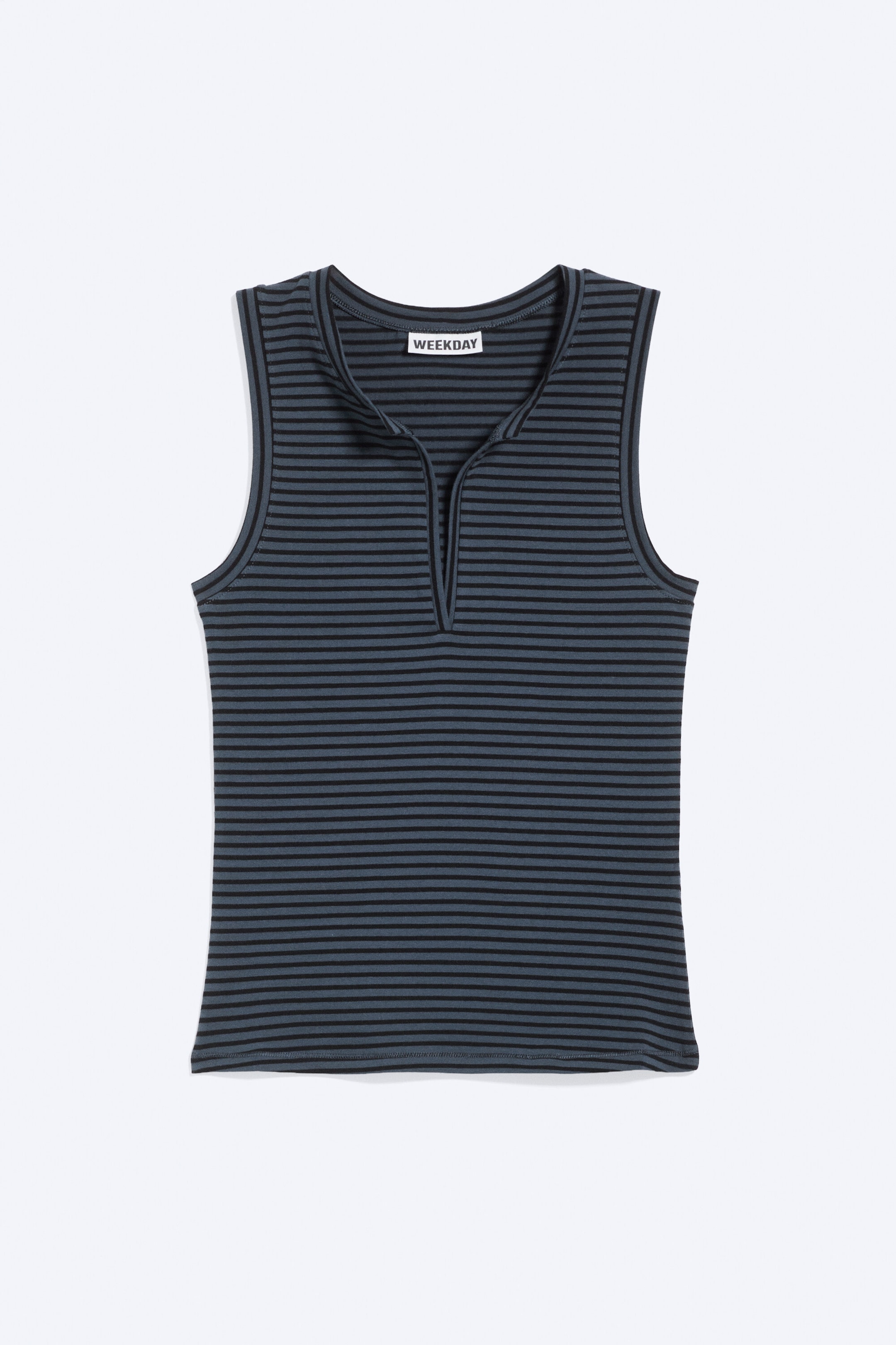 Blue & Black Stripe - Slim V-neck Sleeveless Top - 4