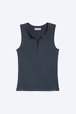 Blue & Black Stripe - Slim V-neck Sleeveless Top - 4
