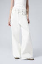 White - Dual High Waisted Loose Wide Leg Jeans - 2
