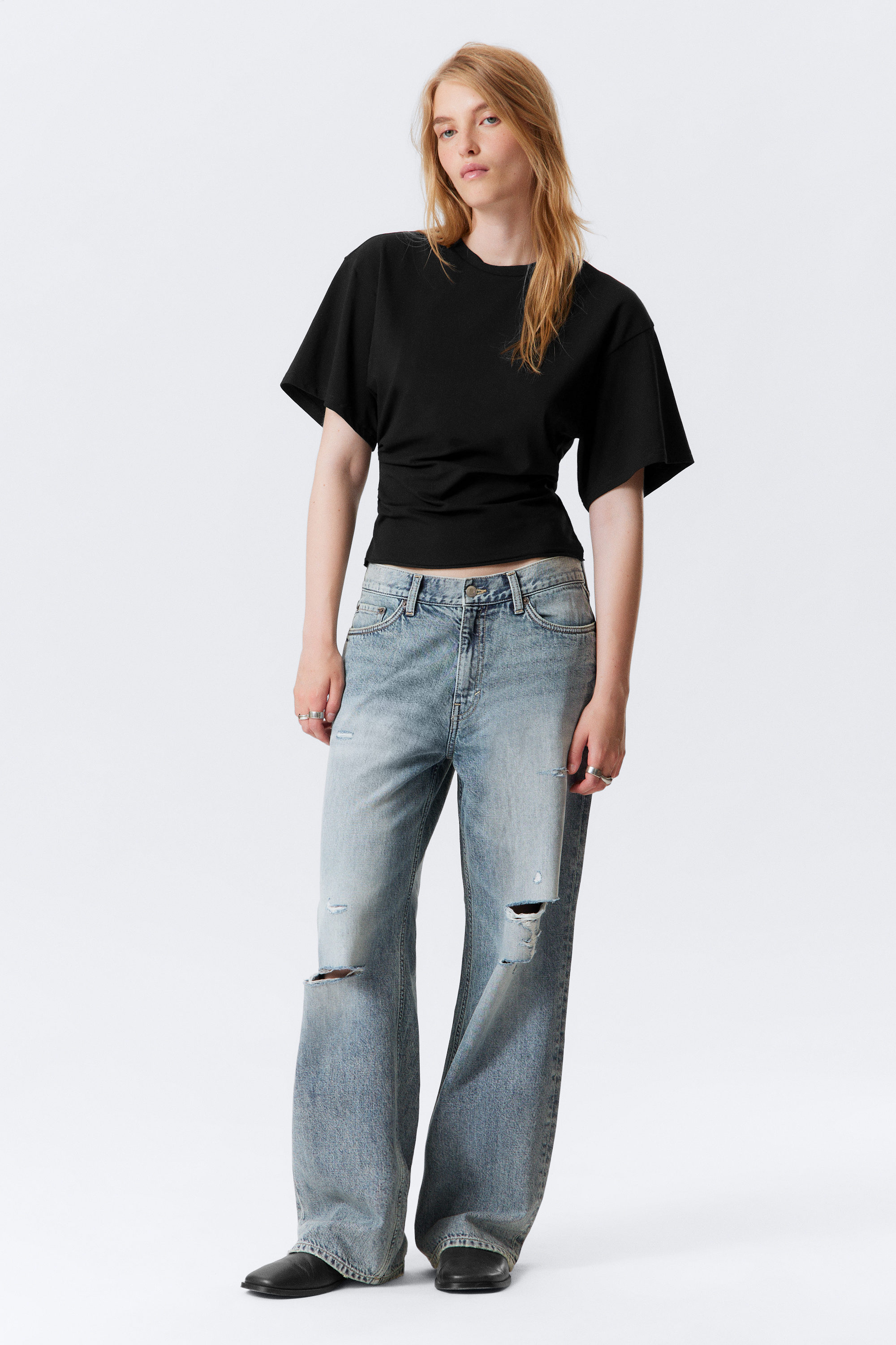 Black - DRAPED FITTED T-SHIRT - 2