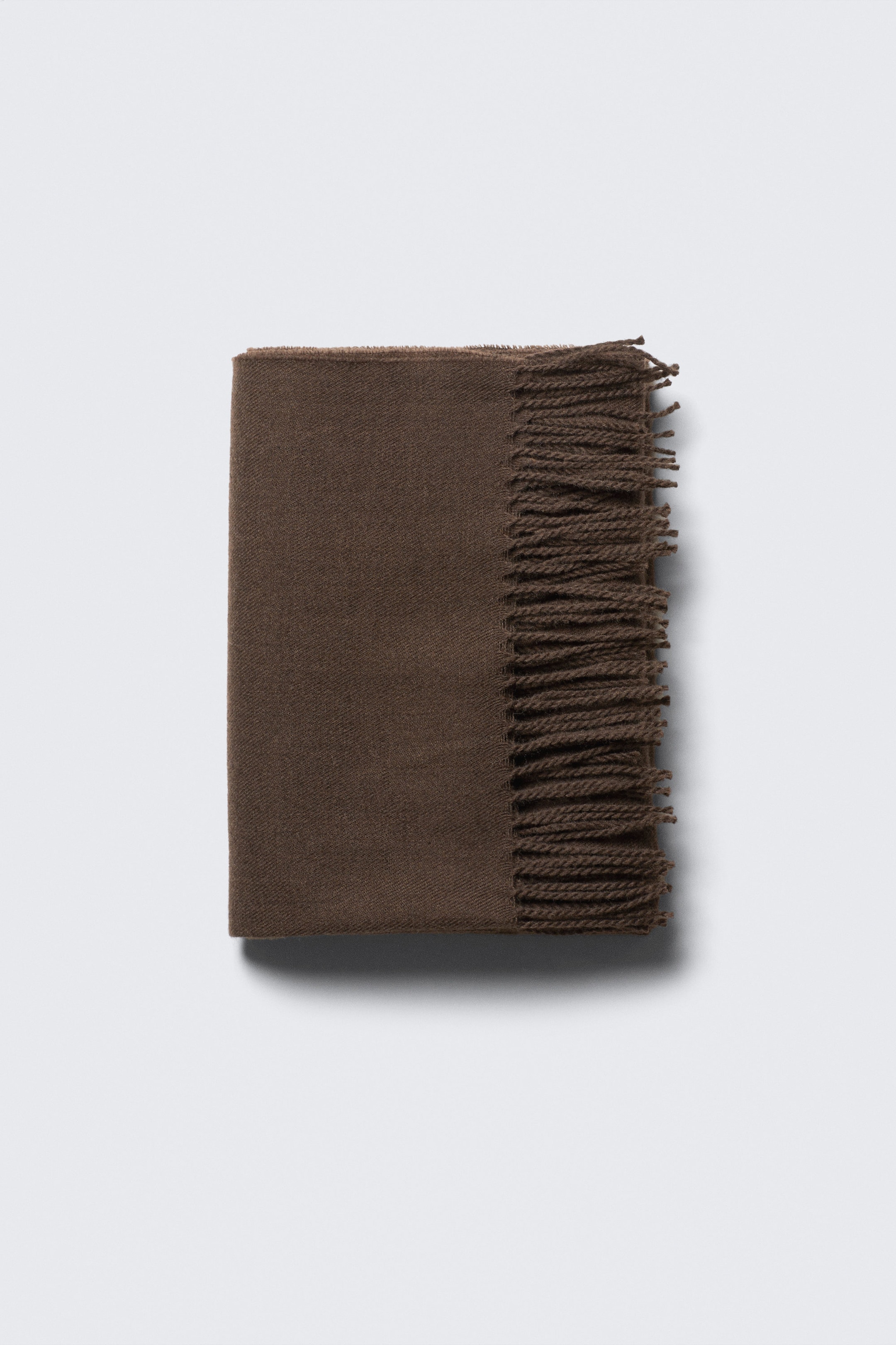 Dark Brown - Wool Blend Fringe-Edge Blanket Scarf - 2