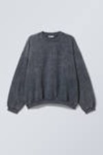 Washed Dark Blue - Long-Sleeved Oversized Slouchy Sweatshirt - 3