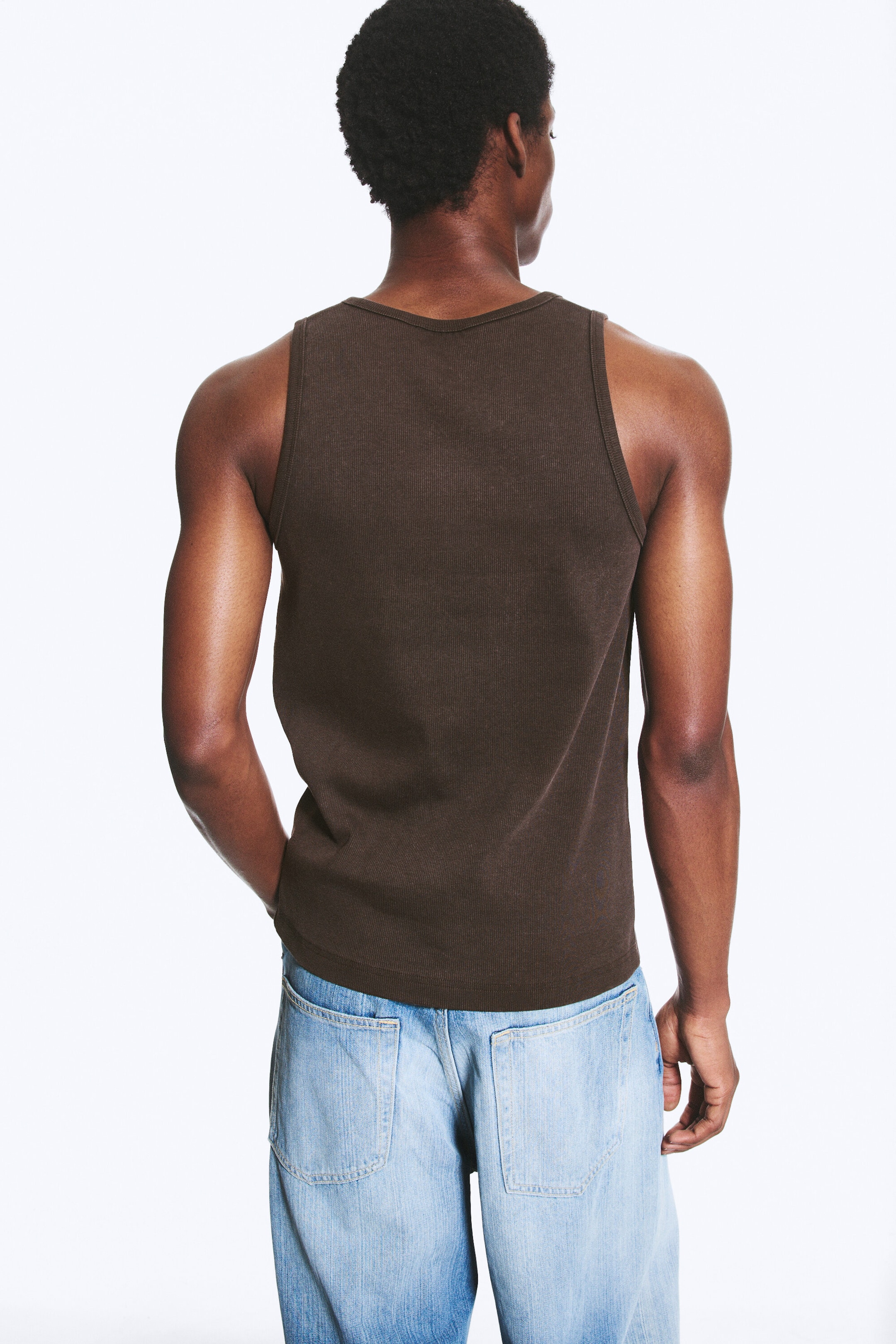 Mørkebrun - Klassisk ribbestrikket tanktopp - 2