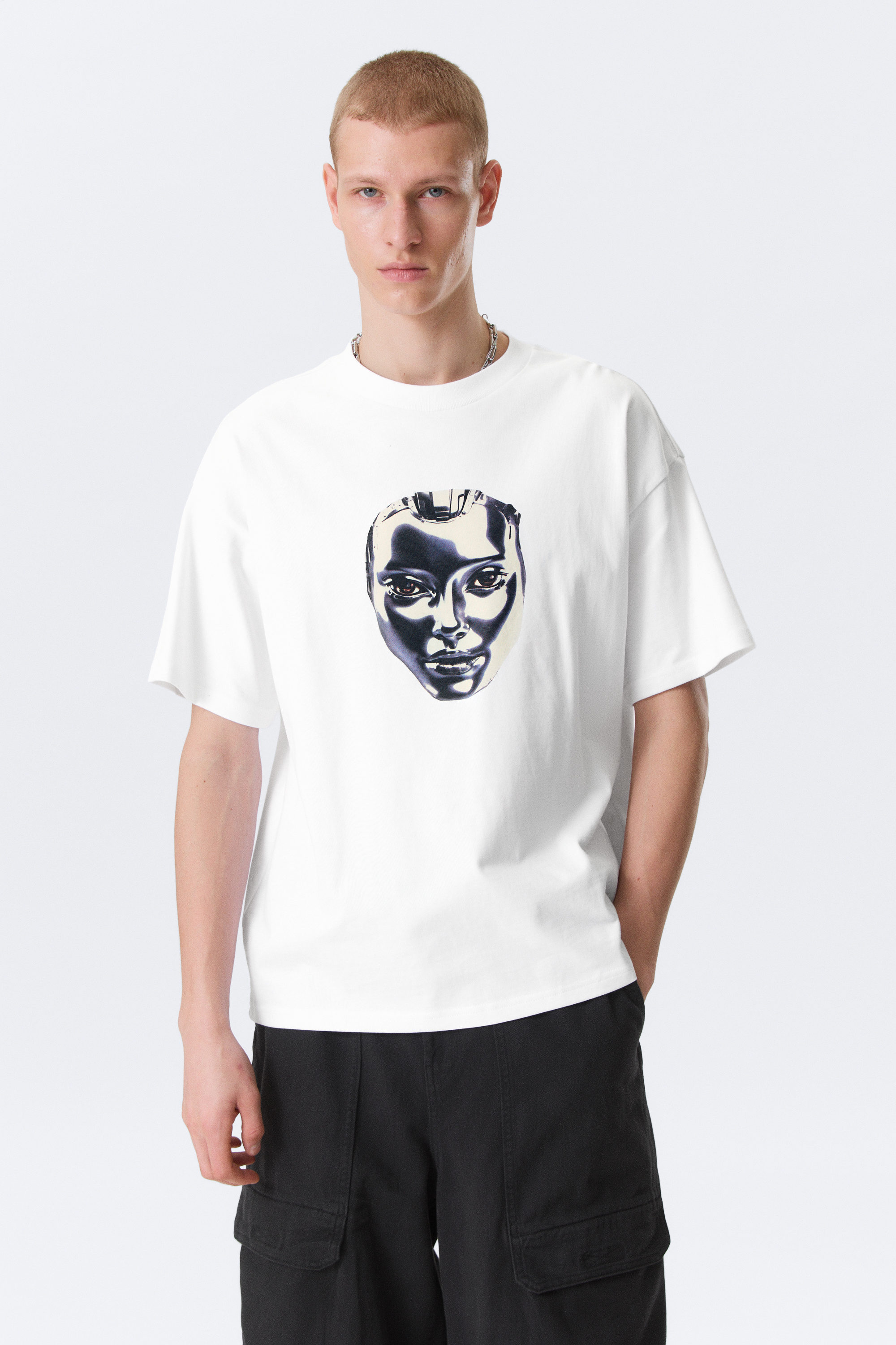 White - Robo Silver Face - Bedrucktes kastiges T-Shirt - 1