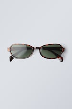 Tortoiseshell-patterned - Thin Oval Frame Sunglasses - 0