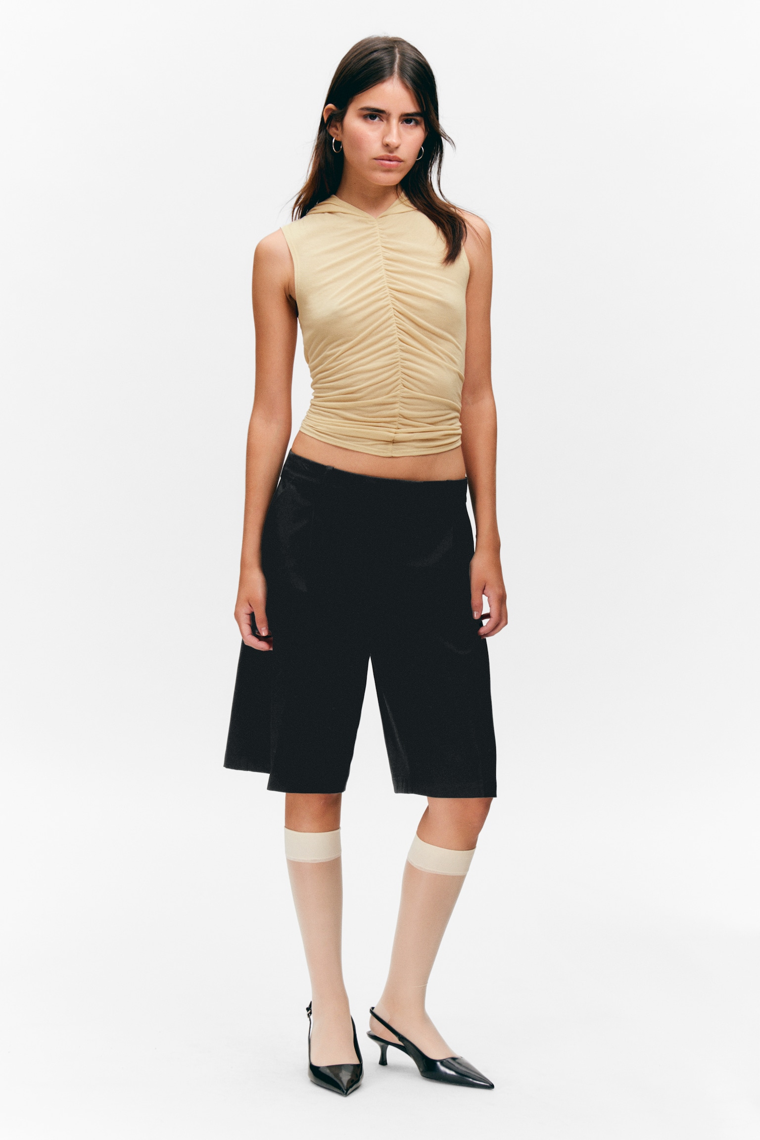 Knee-length Suiting Shorts - Czarny/Kraciasty Ciemnobrązowy