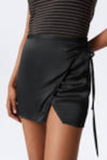 Dark Grey - Satin Wrap Mini Skirt - 1