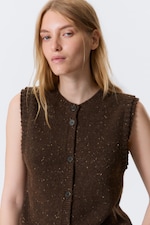 Dark Brown Melange - Knitted Buttoned Wool Blend Vest - 1