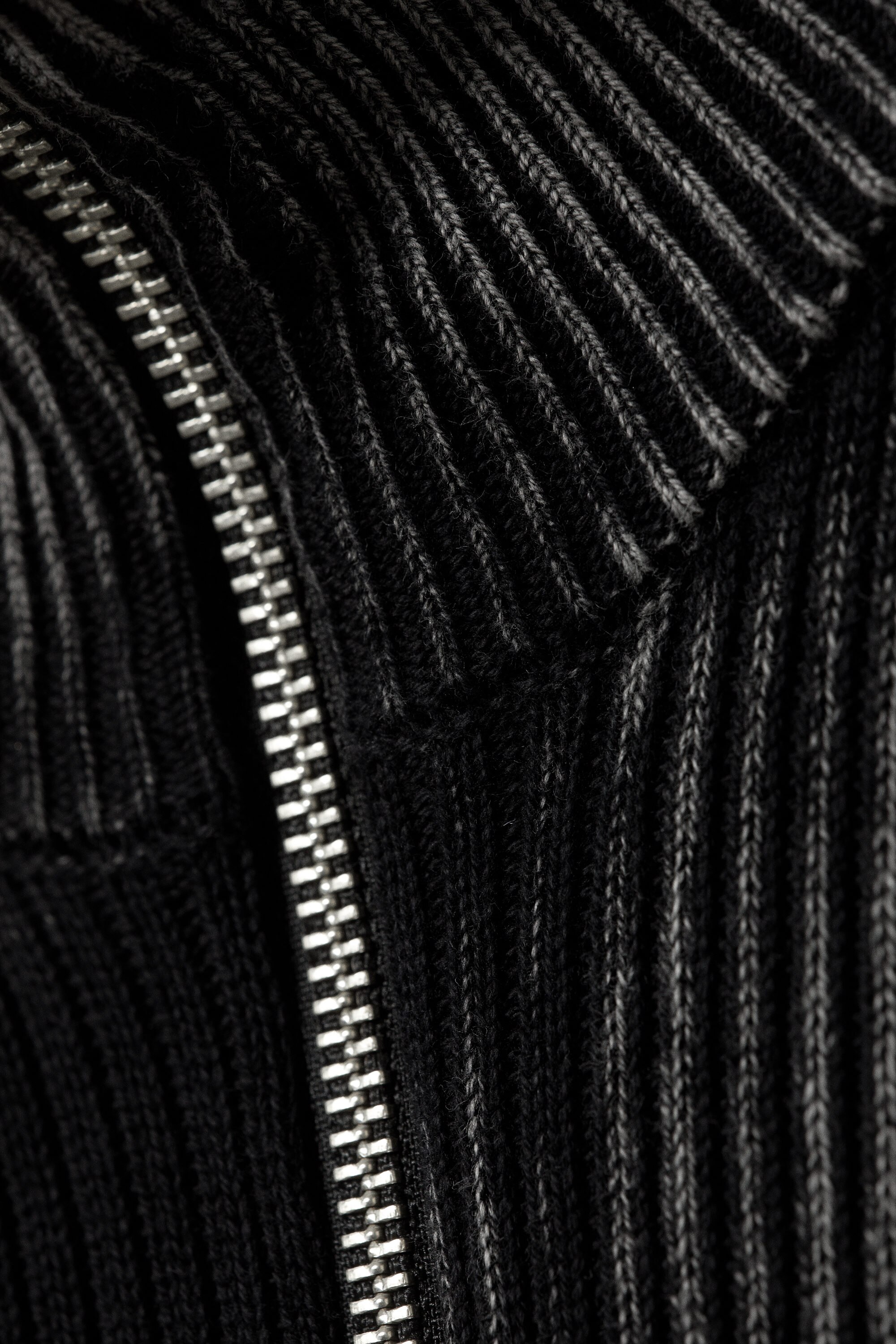 taiki rib knit zip cardigan - Two Tone Black & Grey Strokes