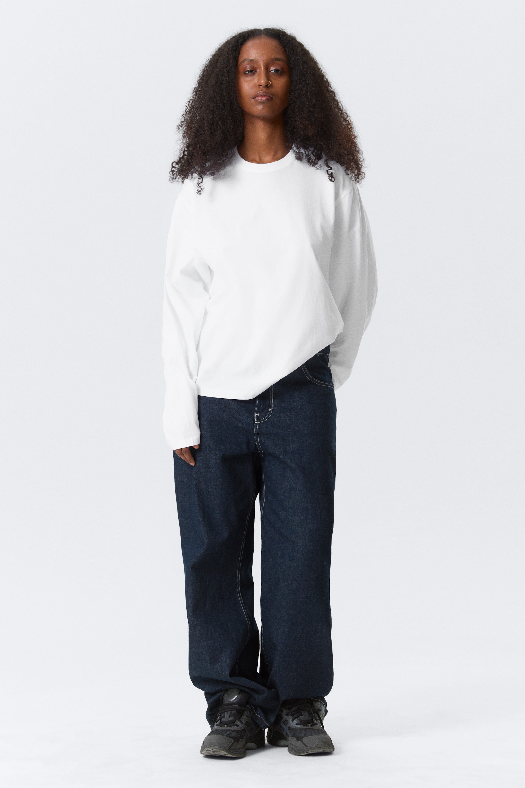 Weiß - Boxy Longsleeve aus Baumwolle - 2