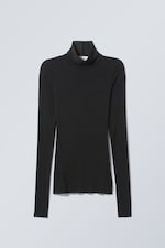 Noir - Pull à col roulé transparent à manches longues - 0