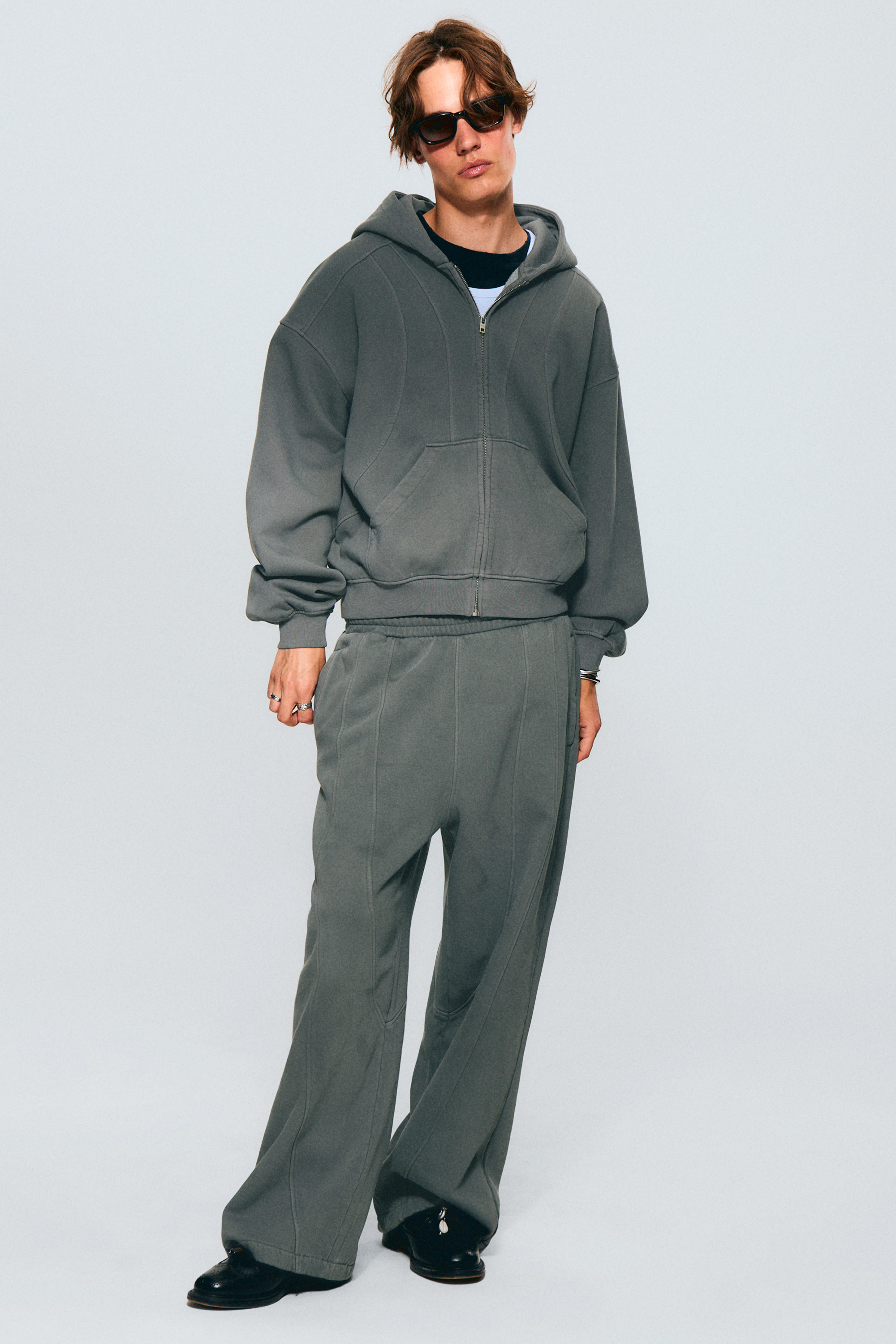 Grijs - Hoodie met geblokte rits - Loose Fit - 2