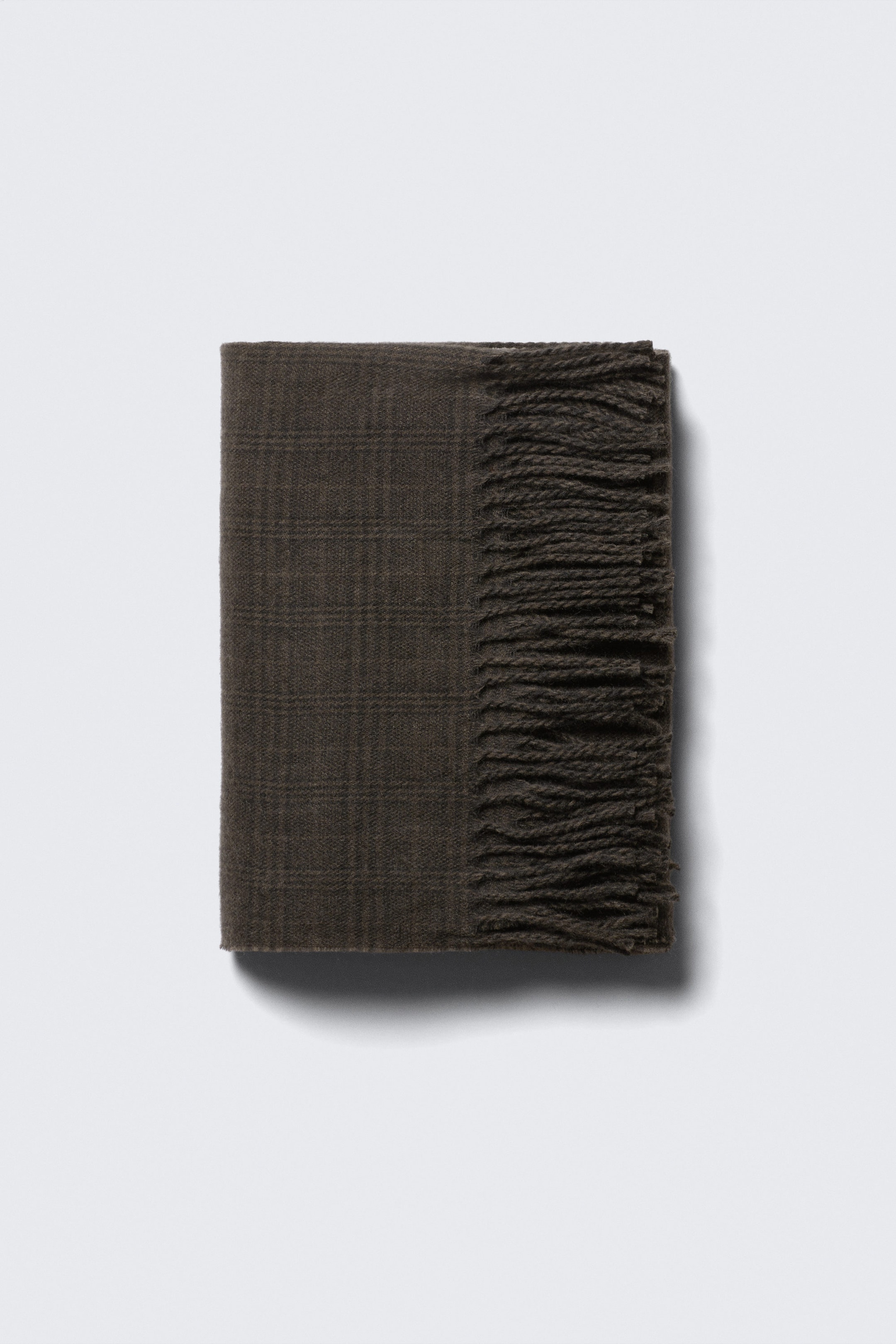 Mörkgrårutig - Halsduk i ullmix med fransar - 3