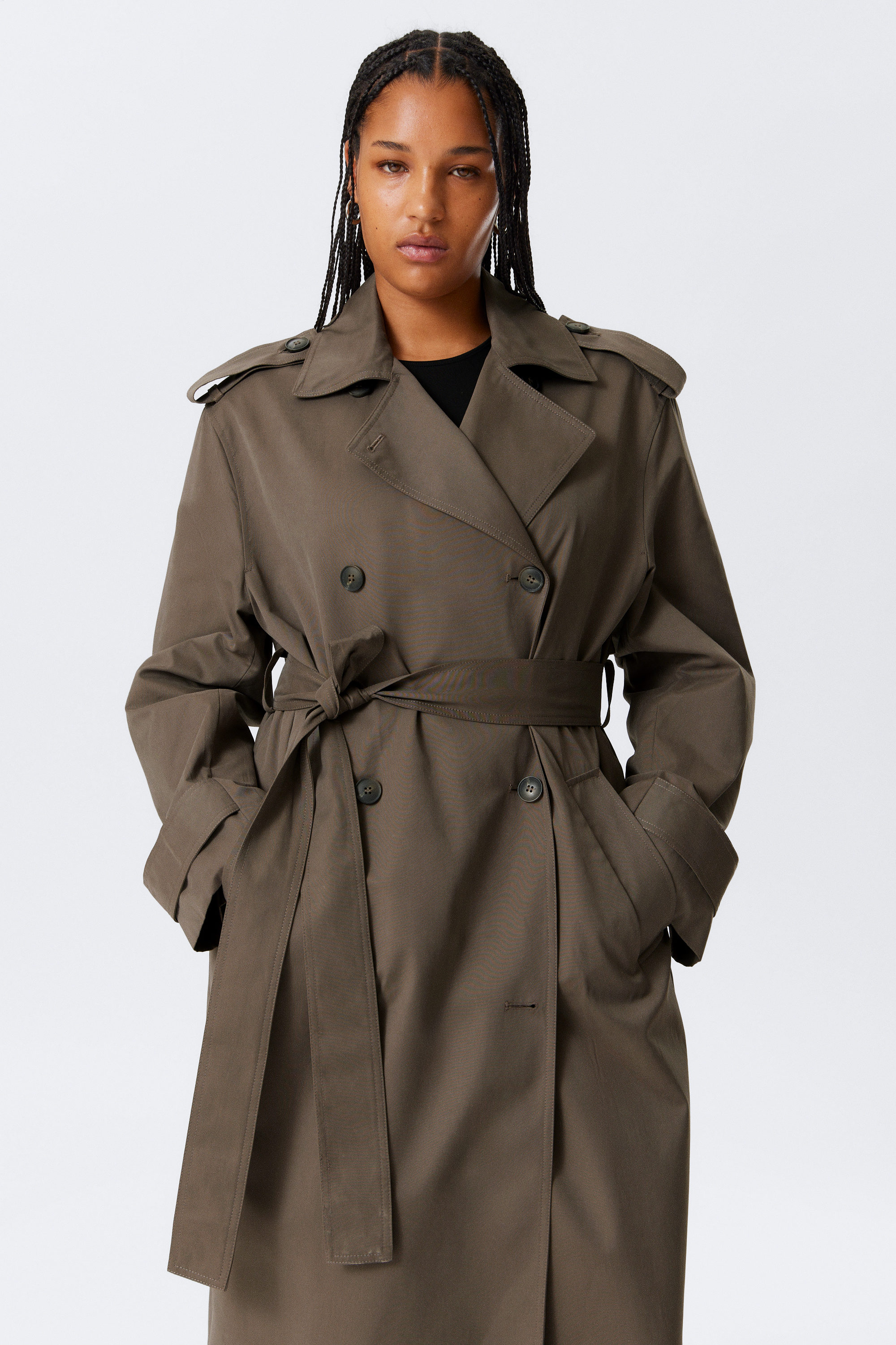 Dark Mole - Oversized Double-Breasted Canvas Trench Coat - 2