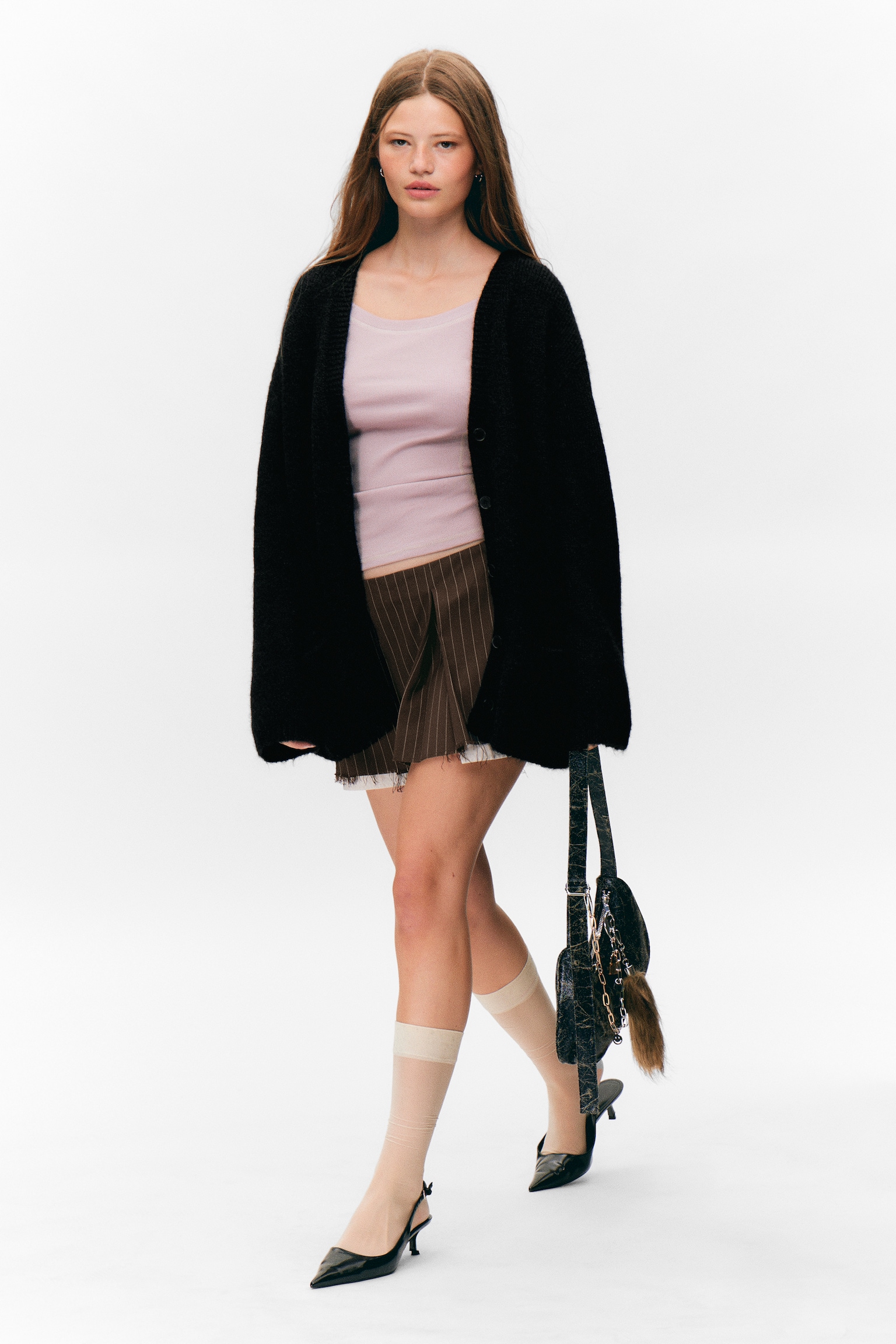 Soft Knit V-Neck Cardigan - Black/Dusty Beige/Plum/Green/Beige Stripe/Dark Brown & Yellow Stripes - 4